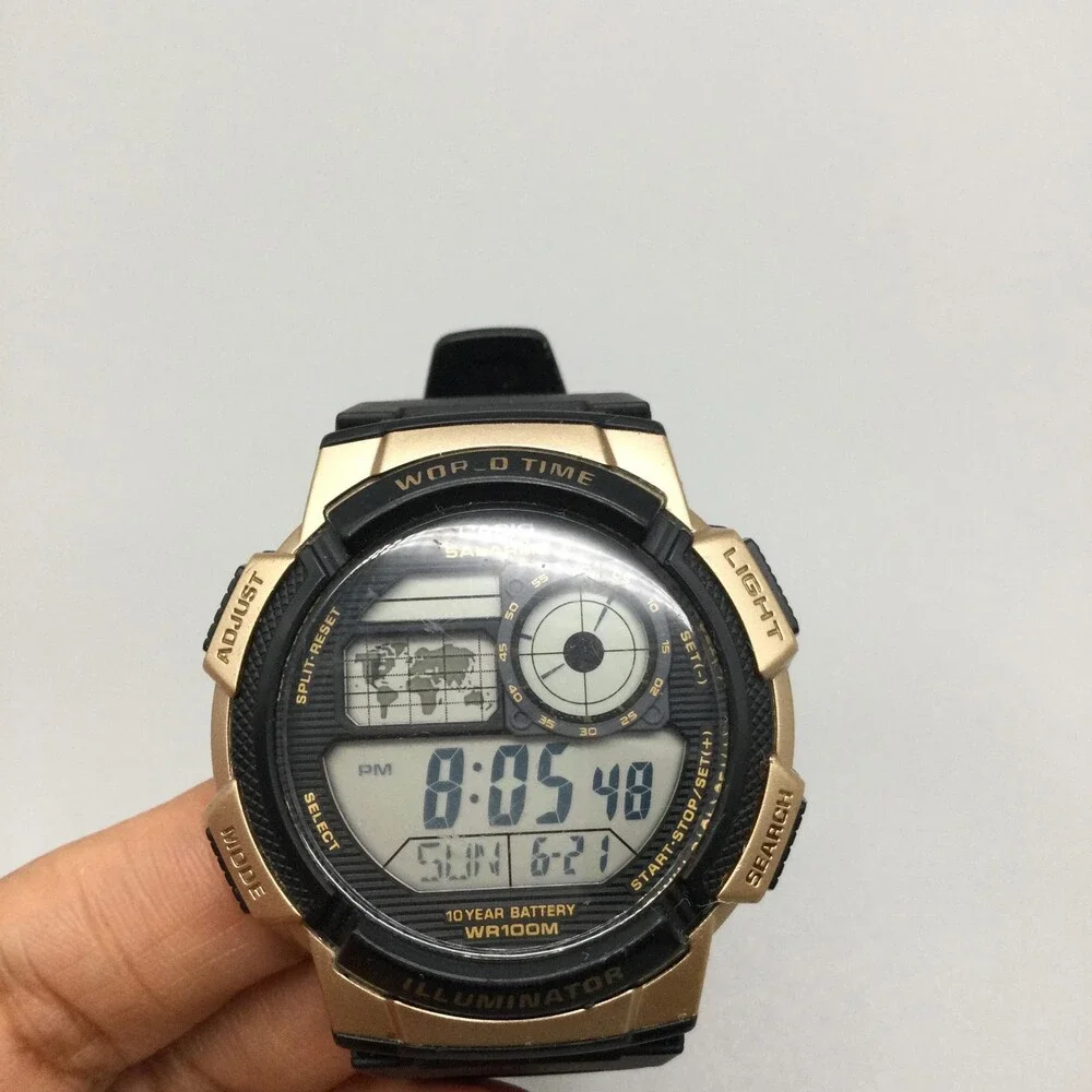 Casio 3198 AE1000W Mens Watch 43mm Gold World Time Illuminator 100M Black